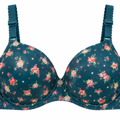 Black Floral Print Padded Underwire Bra for Women – Adjustable Straps