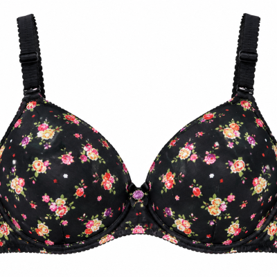 Black Floral Print Padded Underwire Bra for Women – Adjustable Straps