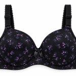 Navy Blue Floral Print Padded Bra for Women – Adjustable Straps with Decorative Bow