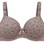 Navy Blue Floral Print Padded Bra for Women – Adjustable Straps with Decorative Bow